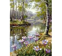 Diamond Painting Orchidée DIY Peinture Diamant Adulte,5D Diamond Art Kit Enfants Complet Strass Cristal Point Croix Broderie Peinture canevas pour Cadeau Femme, Murale Décoration 40x50cm Forêt Z1-309