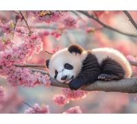 Diamond Painting Panda Peinture Diamant Fleurs de Cerisier Diamond Painting Adulte, 5D DIY Broderie Diamant Point de Croix Artisanat Kit pour Decoration Chambre, Cadeau Femme, 50x70cm, Model 967