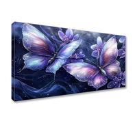 Diamond Painting Papillon 5D Peinture Diamant Adulte Debutant Violet Broderie Diamant Kit Complet, Bricolage Adulte Enfant Strass Point de Croix Broderie Kits pour Décoration Maison 50x100cm Y0-712