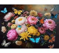 Diamond Painting Papillon, Broderie Diamant Painting Adulte Pivoine Peinture Diamant Kit Complet, Diamond Art Strass Point de Croix Kit Broderie pour Adultes Décoration Murale Chambre 90x120 cm E0-542