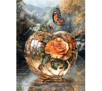 Diamond Painting Papillon, Broderie Diamant Painting Adulte Rose Peinture Diamant Kit Complet, Diamond Art Point de Croix Kit Broderie pour Adultes Débutants Décoration Murale Chambre 60x80 cm E0-1398