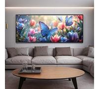 Diamond Painting Papillon Broderie Diamant Peinture DIY 5D Diamant Painting Grand Format 100 x 40 cm Canevas Kit Complet Round Strass Point de Croix Tableau Perle Diamant Art Maison Decor Cadeau E12
