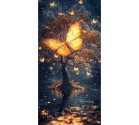 Diamond Painting Papillon, Lacs 5D DIY Diamond Painting Adulte Enfant Débutants, Diamond-painting Peinture Diamant Broderie Diamant Strass Point de Croix pour Décoration Murale Maison 20x40cm R-147