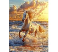 Diamond Painting Par la mer, Kit Complet Diamond-Painting Cheval, Loisirs Créatifs Adultes, Canevas Enfants Débutant, Point de Croix Cristal Peinture Diamant, Décoration Maison de Noël 45x60cm Q-166