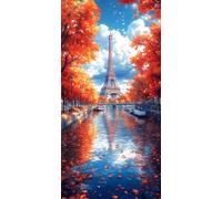 Diamond Painting Paris Kit Diamond Painting Adulte Feuilles TombéEs Peinture Diamant Activité Manuelle Adulte Broderie Diamant 5D DIY Full Rond Artisanat pour Murale Décoration 50x100cm M-P2148C