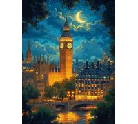 Diamond Painting Paysage, 5D Big Ben Peinture Diamant Adulte, Kit Broderie Debutant Enfant, Activité Manuelle Adulte, DIY Diamant Point de Croix Cristal Painting Pour Décoration Murale 90x120cm 0Y-318