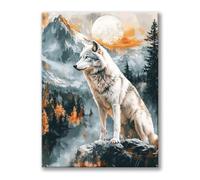Diamond Painting Paysage, 5D Diamond Painting Adulte Wolf, Activité Manuelle Adulte, DIY Peinture Diamant Cristal Strass Point de Croix Kit pour Decoration Murale, Accessoires Inclus 40x55cm 0h-307