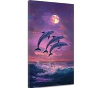 Diamond Painting Paysage Diamond Painting Adulte, 5D Peinture Diamant Enfant Canevas Kit Complet Adulte Débutant Ronde Cristal Diamant Art Set pour Décoration Murale Maison 80x160 cm Dauphin c-1305