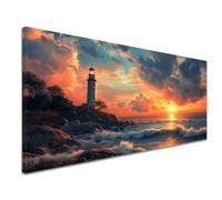 Diamond Painting Paysage Diamond Painting Adulte, 5D Peinture Diamant Enfant Canevas Kit Complet Adulte Débutant Ronde Cristal Diamant Art Set pour Décoration Murale Maison 70x140 cm Phare c-1273