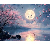 Diamond Painting Paysage Peinture Diamant Lune Diamond Painting Adulte, 5D DIY Broderie Diamant Point de Croix Loisirs Créatifs Adultes Artisanat Kit pour Tableau Decoration Murale, 40x55cm, Model 985