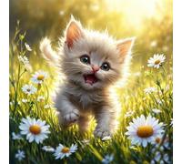 Diamond Painting , Peinture Diamant Adulte Enfant,chat Broderie Diamant Kit Complet, Diamant Painting Artisanat Strass Point de Croix Painting pour Décoration Murale Cadeau fleur de marguerite 30x30cm