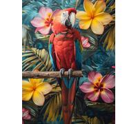 Diamond Painting Perroquet, Fleur Peinture Diamant Adulte Débutant, DIY Activité Manuelle Adulte Broderie Diamant Kit Complet Crystal Art Painting pour Décoration Murale Maison (35 x 50 cm) -KF250610