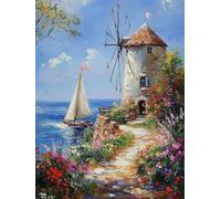 Diamond Painting Phare Diamond painting Adulte, 5D Bateau Peinture Diamant Enfant DIY Strass Point de Croix Activité Manuelle Adulte Broderie Diamant, pour Tableau Decoration Murale 40x50 cm O4-431