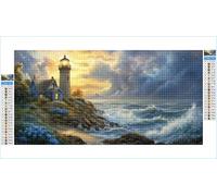 Diamond Painting Phare Diamond Painting Adulte Grand Format 100x200cm Océan Broderie Diamant Accessoires Complet, 5D Peinture Diamant Art Crafts Point de Croix Peinture Kit, Decoration Maison G1-80