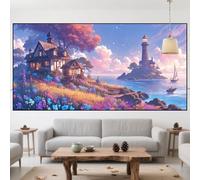 Diamond Painting Phare Diamond Painting Enfant Bateau Activité Manuelle Adulte Débutant Peinture Diamant,2025 Nouveau DIY 5D Mosaique Broderie Diamant Point de Croix pour Décor Cadeau 60x120cm QO-484