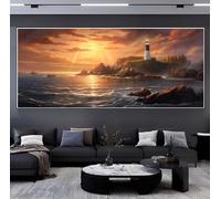 Diamond Painting Phare Mer Adulte, Peinture Diamant 5D Kit Complet, Broderie Point de Croix, Art Mural pour Salon, 35x75 cm y109