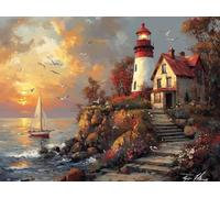 Diamond Painting Phare Peinture Diamant Adulte Voilier, Diamond Painting Enfant Débutant, 5D DIY Peinture Diamant Cristal Point de Croix Kit pour Decoration Maison Salon Murale 120x90cm, Model 669