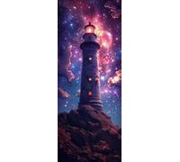 Diamond Painting Phare, Rond Full Drill Peinture Numero Adulte Ciel étoilé, Kit Broderie Canevas Kit Complet Adulte, Strass Cristal Art Peinture Diamant pour Decoration Maison 60x150CM Model-18887
