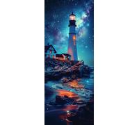 Diamond Painting Phare, Rond Full Drill Peinture Numero Adulte Mer, Kit Broderie Canevas Kit Complet Adulte, Strass Cristal Art Peinture Diamant pour Decoration Maison Cadeau Femme 20x50CM Model-18862