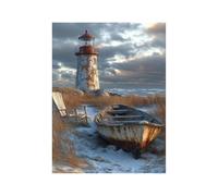 Diamond Painting Phare Strass Peinture Numero Adulte Bateau Cristal Art Canevas Kit Complet Adulte 55x40CM Couleur Full Drill Kit Broderie Peinture Diamant pour Decoration Maison Cadeau Femme 258-4572