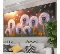 Diamond Painting Pissenlit Diamond Painting Adulte Grand Format 125x50 cm, Fleur Broderie Diamant Kit Complet, 5D Bricolage Carré Tableau en Perles à Coller Peinture pour Decoration Maison Z0-300