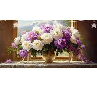 Diamond Painting Pivoine Diamond Painting Adulte Blanc Tableau Diamant Enfant, Strass Cristal Peinture Paintings par Numéros Kit Diamant Point de Croix pour Adultes Femmes Murale Décor 60x120cm G6-426
