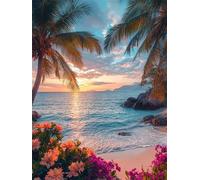Diamond Painting Plage, Coucher De Soleil Diamond Painting Adulte, 5D DIY Cristal Strass Point de Croix Peinture Sets, Peinture Diamant Kit Complet Enfant, Cadeau femmes décoratif 100x135cm 0U-591