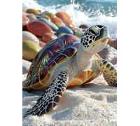 Diamond Painting Plage de Sable, Diamond Painting Enfant, Activité Manuelle Adultes, Loisirs Créatifs Adultes, La tortue 5D DIY Peinture Diamant Kit Complet, Murale Maison Décoration 60x80cm A-396