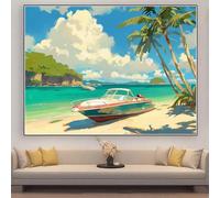 Diamond Painting Plage Diamond Painting Adulte XXL 50x30cm Perle Diamant a Coller Bateau DIY 5D Strass Gemmes Puzzle Point de Croix Canevas Cristal Peinture, Maison Salon Décoration Cadeau zhad544