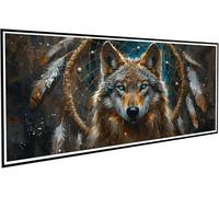 Diamond Painting Plume Peinture Diamant Adulte, 5D Diamant Painting Loup Broderie Diamants Grand Format 100x200cm, DIY Strass Point de Croix Activité Manuelle pour Décoration Murale, Cadeau J2-975