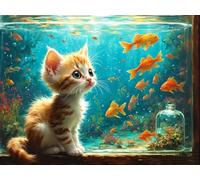 Diamond Painting Poisson - chat Peinture Diamant Adulte, Kit de Peinture Diamant 5d, Point de Croix Cristal Broderie Diamant Kit Complet, pour Murale Décoration Arts et Artisanat Cadeaux 30x20cm R8835