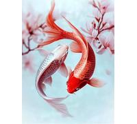 Diamond Painting Poisson, Fleurs de cerisier Diamond Painting Adulte, 5D DIY Full Drill Strass Kit Mosaique Peinture Diamant Activité Manuelle Adulte pour Decoration Chambre, Cadeau 80x100cm, Model973