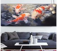 Diamond Painting Poisson Koi Diamond Painting Enfant Rivière Broderie Diamant Débutant DIY Peinture Diamant Adulte Activité Manuelle Cristal Art Puzzle Perles Point de Croix Décor Cadeau 30x60cm F375