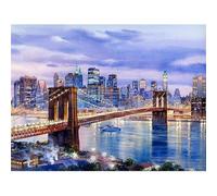 Diamond Painting Pont bleu de la ville,5D DIY Peinture Diamant Adulte Enfant,Broderie Diamant Kit Complet,Strass Point de Croix Artisanat Painting pour Maison Murale Décoration Square Drill,30x50cm