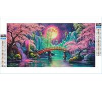 Diamond Painting Pont Diamond Painting Adulte Grand Format 50x100cm Fleurs de Cerisier Broderie Diamant Accessoires Complet, 5D Peinture Diamant Art Crafts Point de Croix Kit, Decoration Maison G1-739