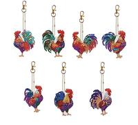 Diamond Painting Porte Clé Le Coq 5D DIY Diamant Peinture Portes-Clés,Complet Keychain Pendentif pour Sac Décoration Enfants Art Cadeau