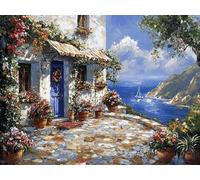 Diamond Painting Pots de fleurs Front de mer, Diamond Painting Adulte Enfant Débutants, Activité Manuelle Adulte, Mosaique Loisir Creatif, Cristal Canevas pour Décoration Murale Maison 30x40cm Q-369