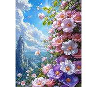 Diamond Painting pour Adulte Débutant Paysage fleurs montagne 70x90cm Round Drill,5D diamond painting kit complet DIY Peinture Diamant Art Crafts Strass Point de Croix Painting pour Maison Décor