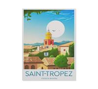 Diamond-Painting Rond，Affiche de voyage vintage de Saint-Tropez sur la Côte d'Azur，Broderie Diamant,Tableau Strass Diamant, Artisanat Cristal en Mosaïque Cadeaux Faits à la Main（40 x 50 cm）-BK38