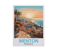 Diamond-Painting Rond，Affiches de voyage vintage de Menton, France，Broderie Diamant,Tableau Strass Diamant, Artisanat Cristal en Mosaïque Cadeaux Faits à la Main（30 x 40 cm/11.81 x 15.74 pouces）-BY58