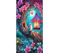Diamond Painting Ronde Adulte Grand Format 30x70cm/12x28inch,5D Arbres Oiseaux Fleurs Peinture Diamant,DIY diamond painting Broderie Kit Complet pour Adulte,Décoration d'entrée