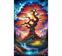 Diamond Painting Ronde Adulte Grand Format 70x150cm/28x59inch,5D Rivière Sun Tree Peinture Diamant,DIY diamond painting Broderie Kit Complet pour Adulte,Décoration d'entrée