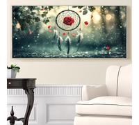 Diamond Painting Rose Diamond Painting Enfant, Peinture Diamant XXL Attrape-rêves Peinture Diamant Adulte, 5D Loisirs Créatifs Adultes Cristal Art Set pour Decoration Maison Murale, 40x80cm, Model368