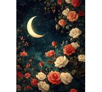 Diamond Painting Rose, Lune Diamond Painting Adulte, 5D DIY Cristal Strass Point de Croix Peinture Sets, Peinture Diamant Kit Complet Enfant, pour comme Cadeau femmes décoratif 100x135cm 0U-576