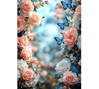 Diamond Painting Rose Peinture Diamant Papillon Diamond Painting Adulte 5D DIY Broderie Diamant Point de Croix Cristal Strass Loisirs Créatifs Adultes pour Decoration, Cadeau 35x50 CM -bby2507T3