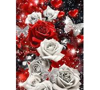 Diamond Painting Roses DIY Peinture Diamant Adulte,5D Diamond Art Kit Enfants Complet Strass Cristal Point Croix Broderie Peinture canevas pour Cadeau Femme, Murale Décoration 50x70cm Papillon Z1-331