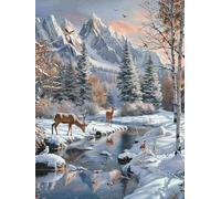 Diamond Painting ScèNe De Neige, 5D Diamond Painting Adulte Paysage, DIY Activité Manuelle Adulte, Broderie Diamant Artisanat Strass Point de Croix Kit, pour Décoration Murale Maison 100x135cm 9-5023