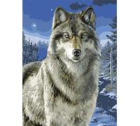 Diamond Painting Set, tableau avec motif loup et accessoires, taille env. 33 x 44 cm, set de bricolage pour peindre avec des pierres scintillantes pour les enfants à partir de 5 ans