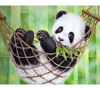 Diamond Painting Set, tableau avec motif Panda et accessoires, dimensions env. 35 x 25 cm, set de bricolage pour peindre avec des pierres scintillantes pour les enfants à partir de 5 ans