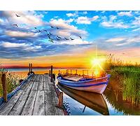 Diamond Painting Set, tableau avec motif ponton au coucher du soleil et accessoires, set de bricolage pour peindre avec des pierres scintillantes pour les enfants à partir de 5 ans